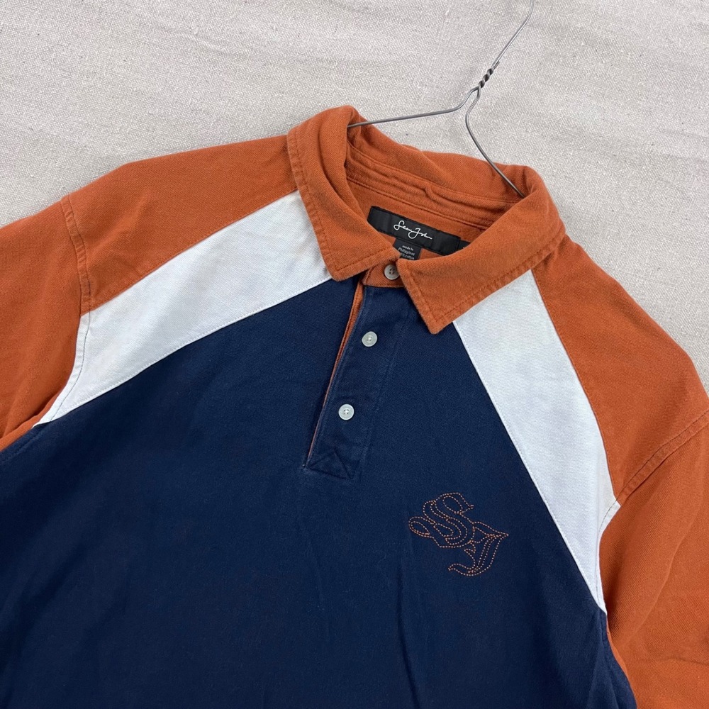 Sean John Polo Shirt Mens XL Navy Orange Colorblock Embroidered Logo Streetwear